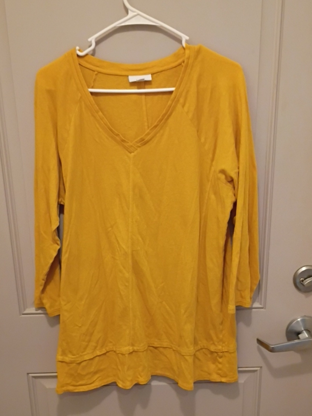 J.Jill Women's Mustard Yellow 100%Cotton Long Sleeve Vneck Tshirt Size L